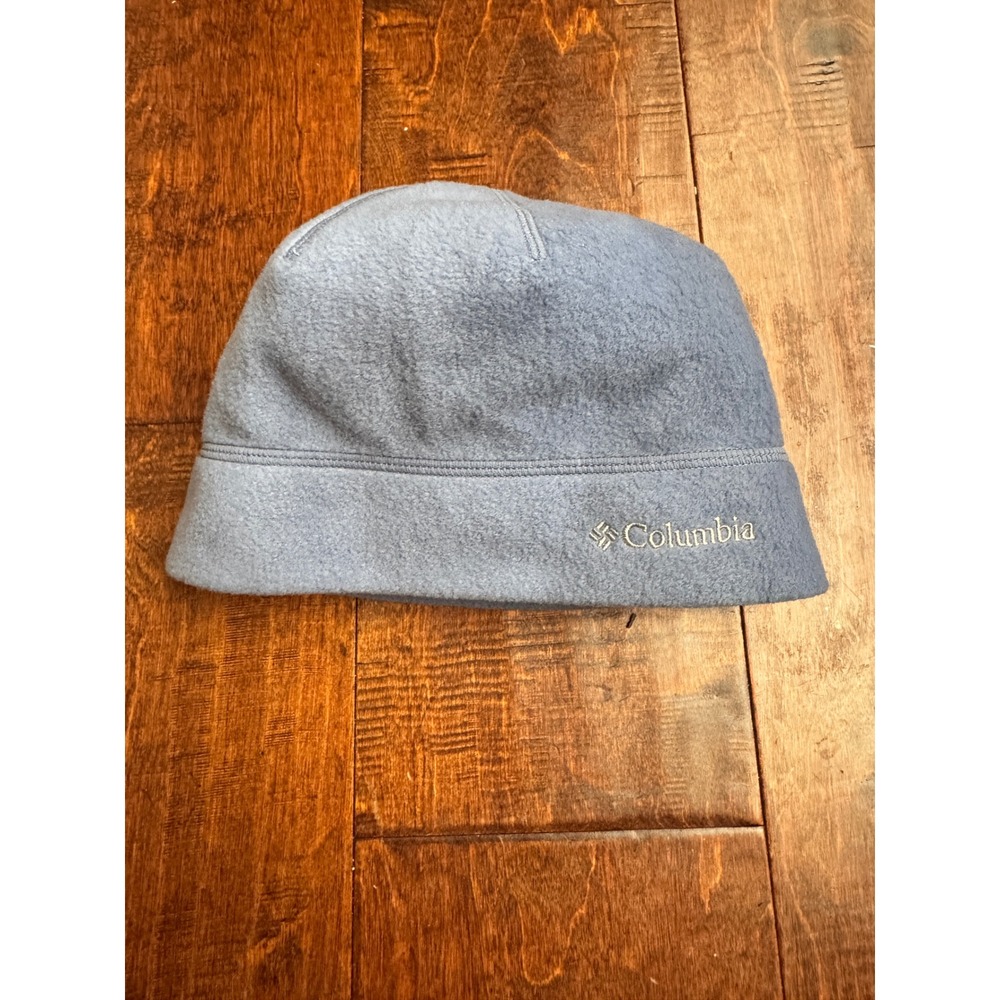 Columbia Kids Blue Fleece Beanie Hat Embroidered Logo Winter Skull Cap